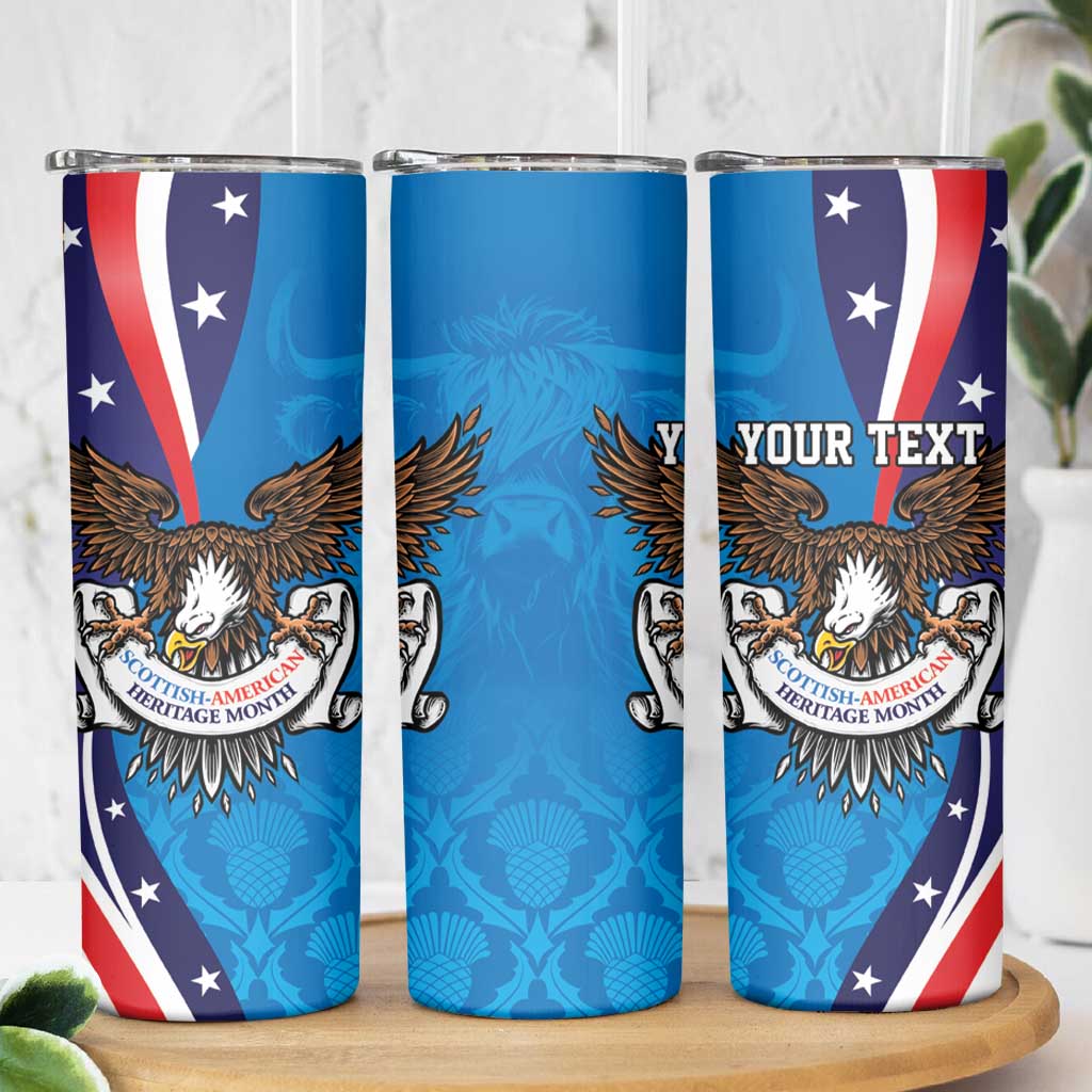 Scottish-American Heritage Month Personalized Skinny Tumbler Highland Cow and USA-eagle