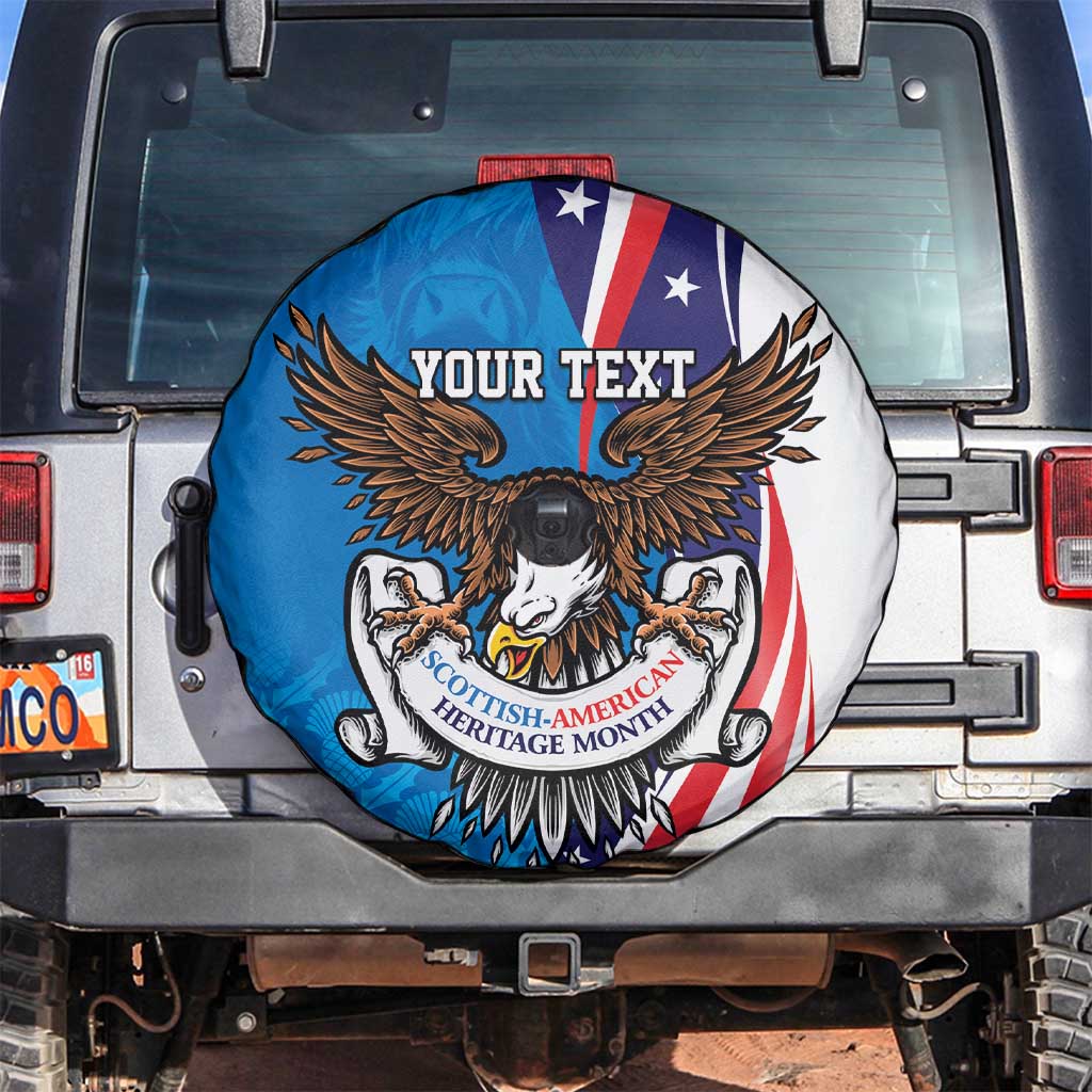 Scottish-American Heritage Month Personalized Spare Tire Cover Highland Cow and USA-eagle