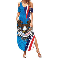 Scottish-American Heritage Month Personalized Summer Maxi Dress Highland Cow and USA-eagle