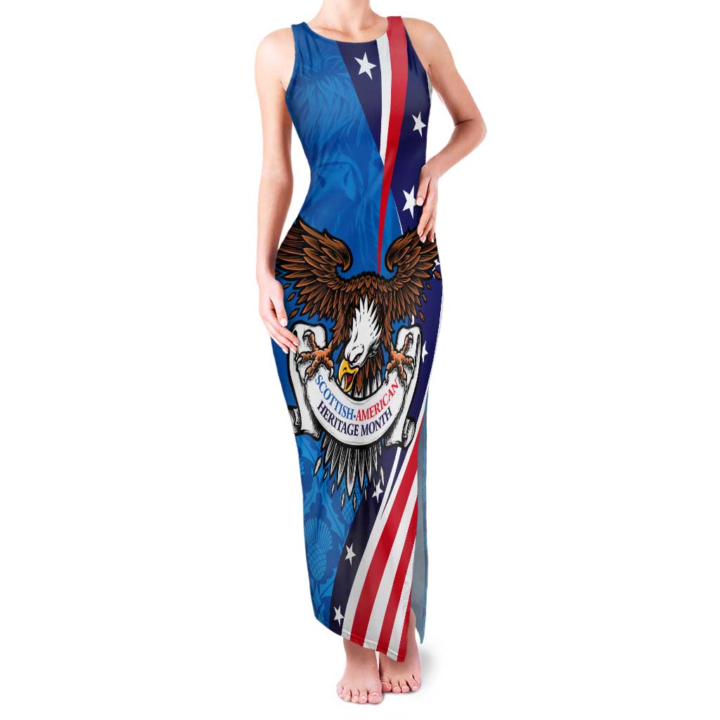 Scottish-American Heritage Month Personalized Tank Maxi Dress Highland Cow and USA-eagle