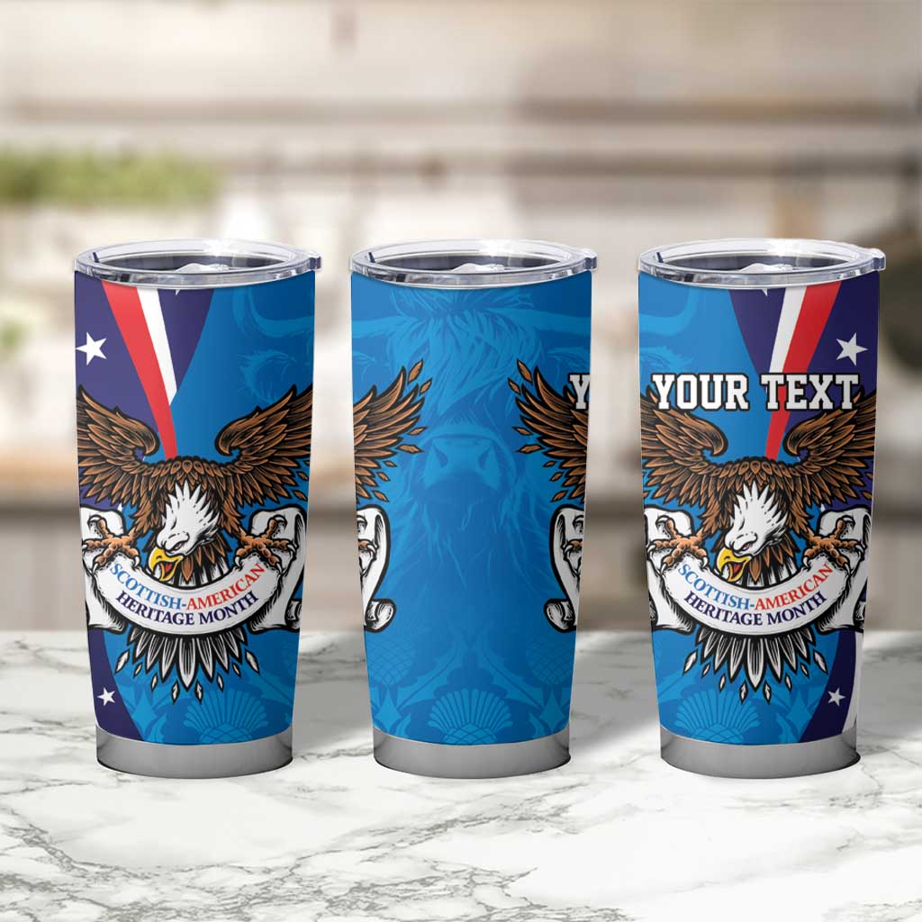 Scottish-American Heritage Month Personalized Tumbler Cup Highland Cow and USA-eagle