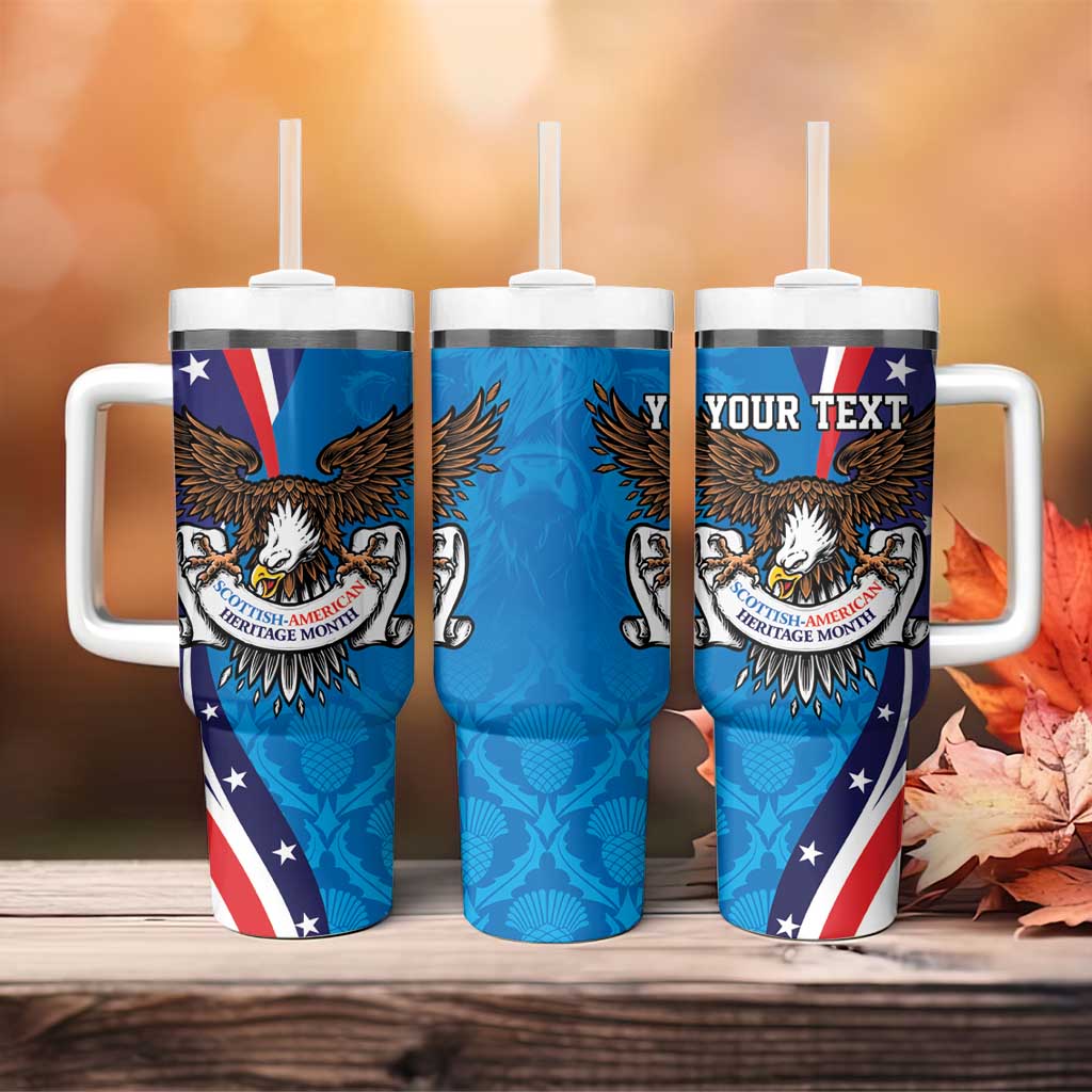 Scottish-American Heritage Month Personalized Tumbler With Handle Highland Cow and USA-eagle