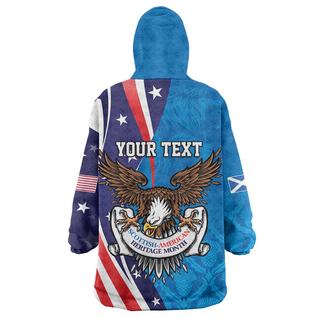Scottish-American Heritage Month Personalized Wearable Blanket Hoodie Highland Cow and USA-eagle