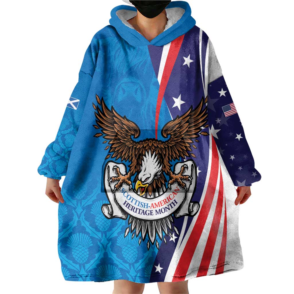 Scottish-American Heritage Month Personalized Wearable Blanket Hoodie Highland Cow and USA-eagle