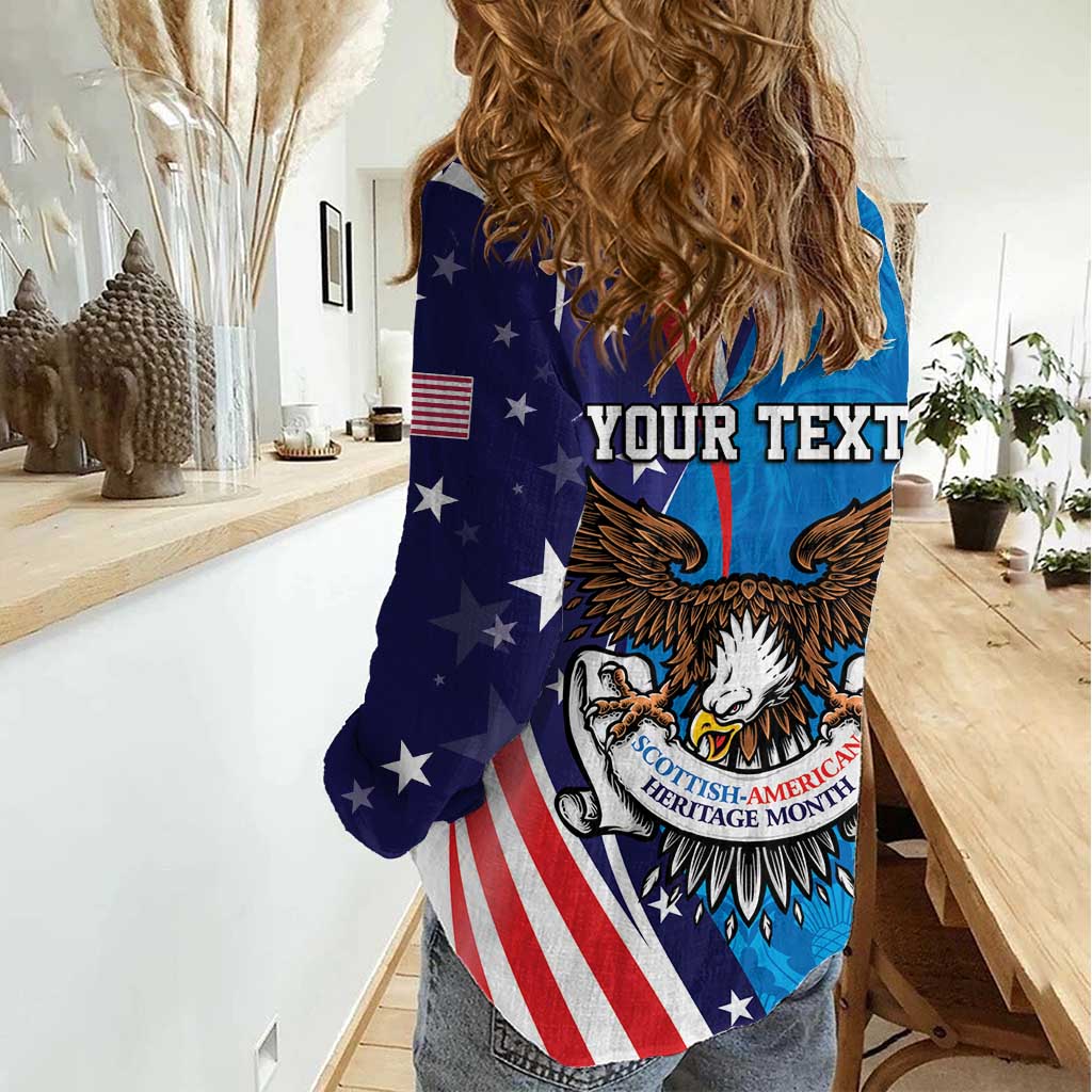 Scottish-American Heritage Month Personalized Women Casual Shirt Highland Cow and USA-eagle
