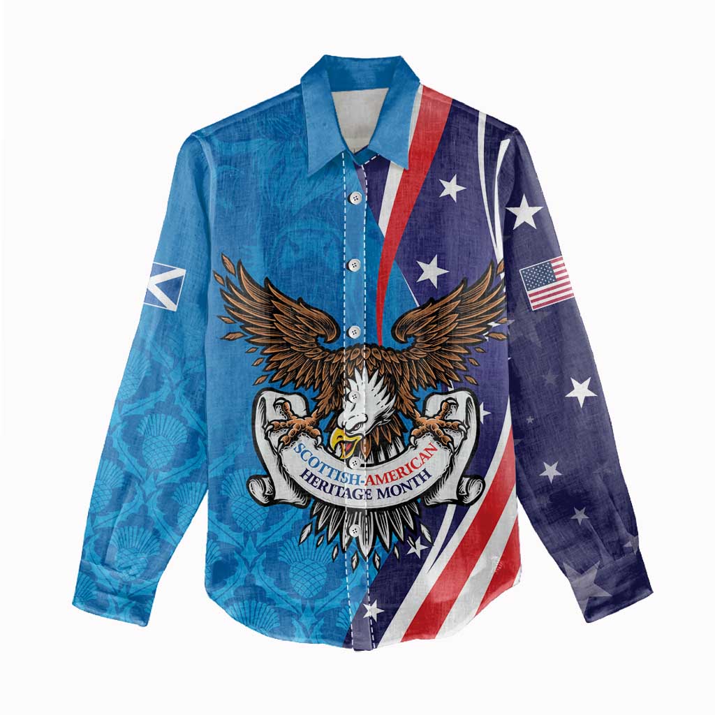 Scottish-American Heritage Month Personalized Women Casual Shirt Highland Cow and USA-eagle