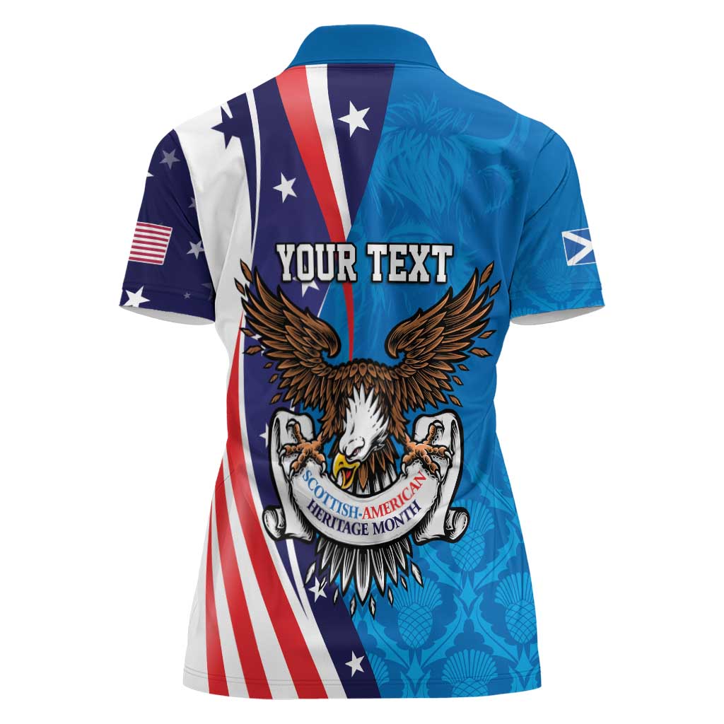 Scottish-American Heritage Month Personalized Women Polo Shirt Highland Cow and USA-eagle