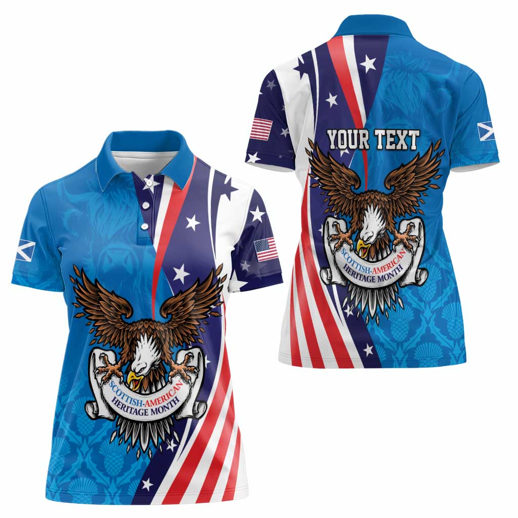 Scottish-American Heritage Month Personalized Women Polo Shirt Highland Cow and USA-eagle