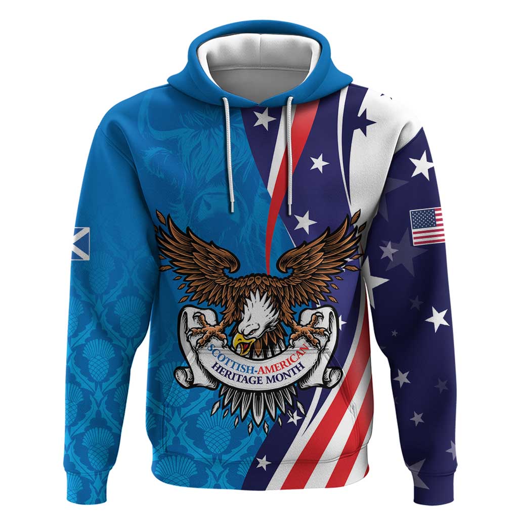 Scottish-American Heritage Month Personalized Zip Hoodie Highland Cow and USA-eagle