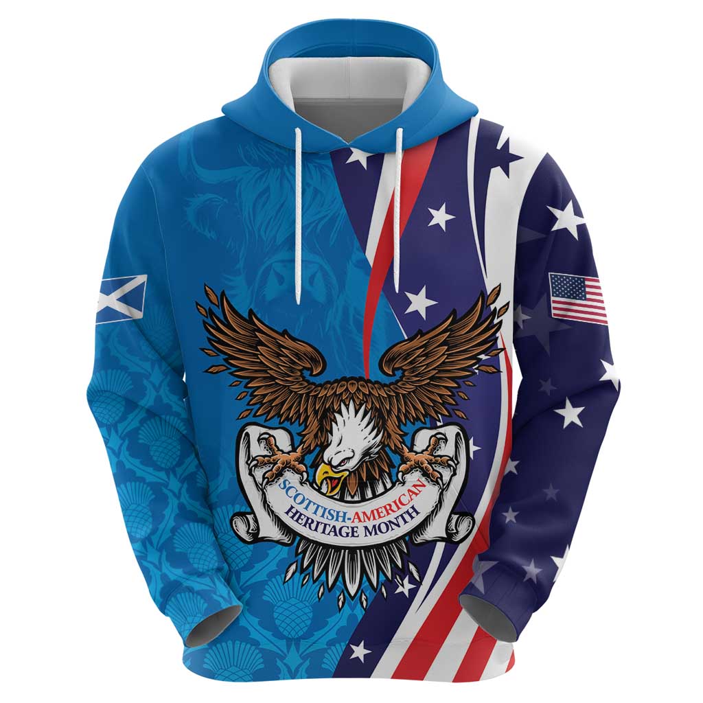 Scottish-American Heritage Month Personalized Zip Hoodie Highland Cow and USA-eagle