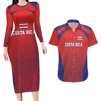 Costa Rica Football Custom Couples Matching Long Sleeve Bodycon Dress and Hawaiian Shirt Los Ticos Go Champions