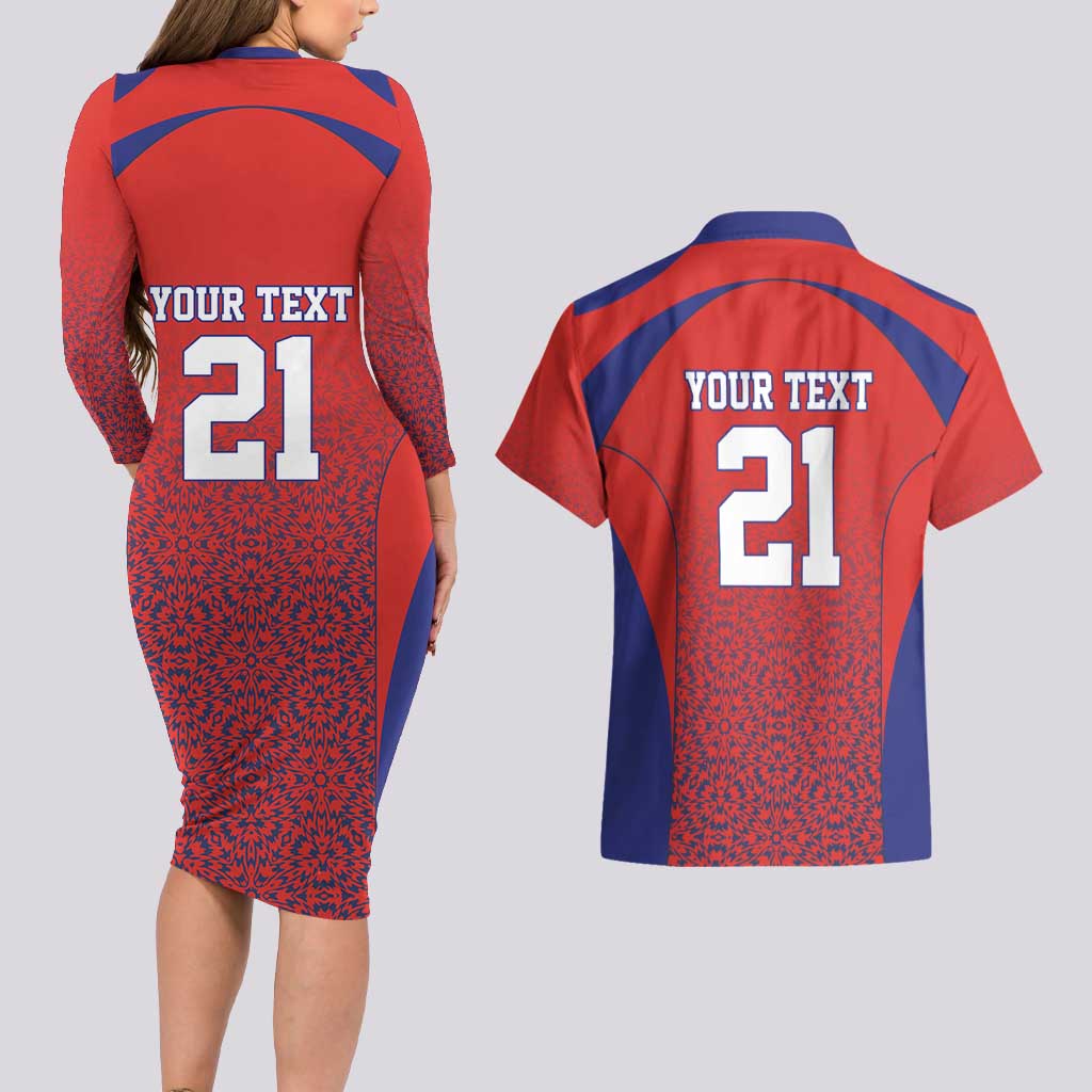 Costa Rica Football Custom Couples Matching Long Sleeve Bodycon Dress and Hawaiian Shirt Los Ticos Go Champions