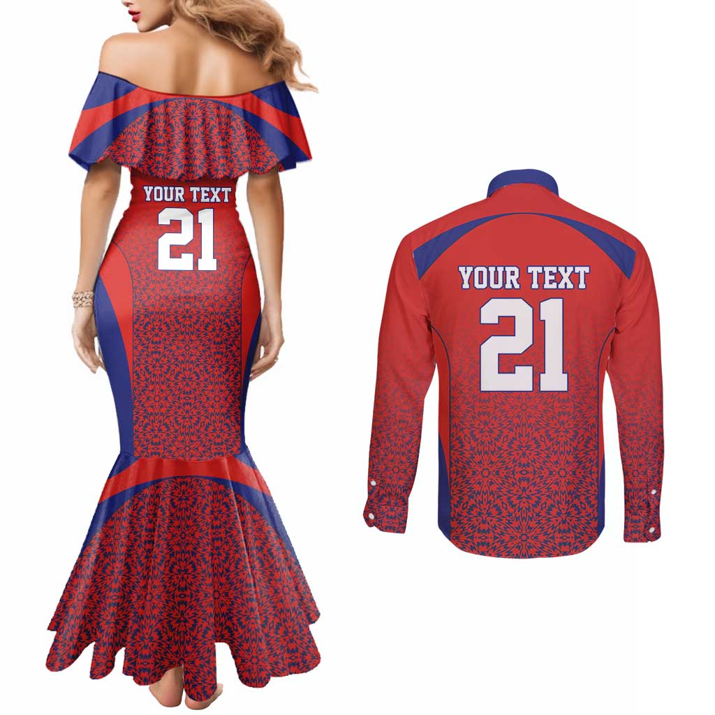 Costa Rica Football Custom Couples Matching Mermaid Dress and Long Sleeve Button Shirt Los Ticos Go Champions