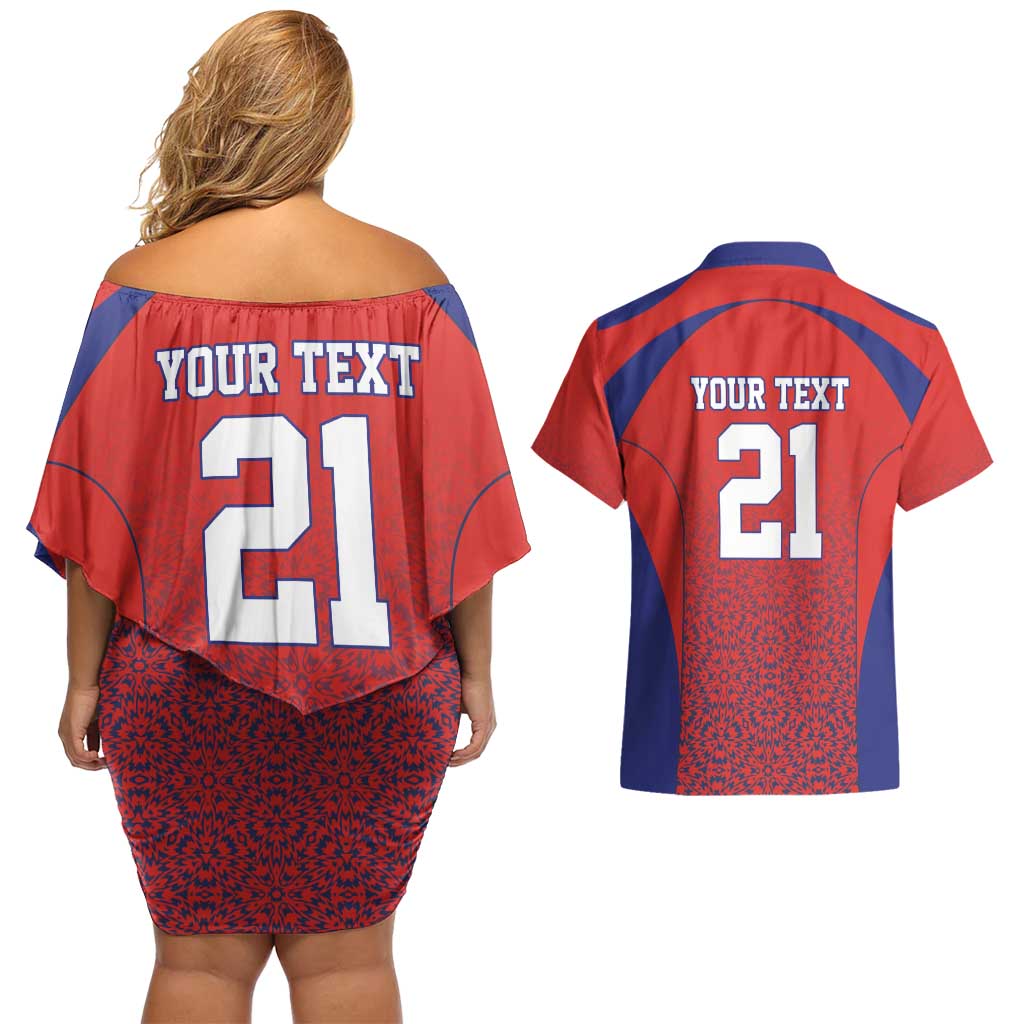 Costa Rica Football Custom Couples Matching Off Shoulder Short Dress and Hawaiian Shirt Los Ticos Go Champions