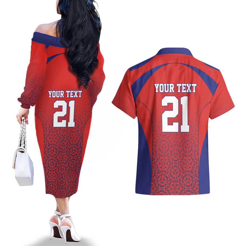 Costa Rica Football Custom Couples Matching Off The Shoulder Long Sleeve Dress and Hawaiian Shirt Los Ticos Go Champions