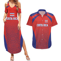 Costa Rica Football Custom Couples Matching Summer Maxi Dress and Hawaiian Shirt Los Ticos Go Champions