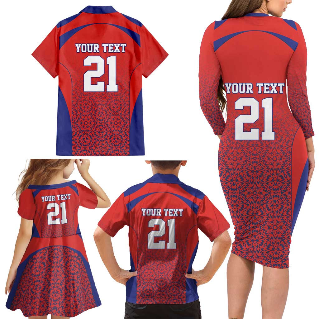 Costa Rica Football Custom Family Matching Long Sleeve Bodycon Dress and Hawaiian Shirt Los Ticos Go Champions