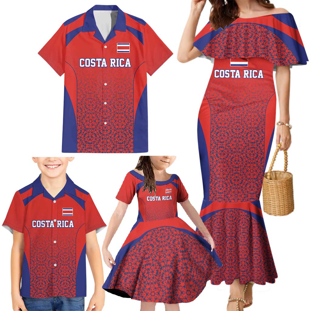 Costa Rica Football Custom Family Matching Mermaid Dress and Hawaiian Shirt Los Ticos Go Champions