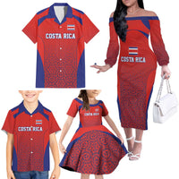 Costa Rica Football Custom Family Matching Off The Shoulder Long Sleeve Dress and Hawaiian Shirt Los Ticos Go Champions