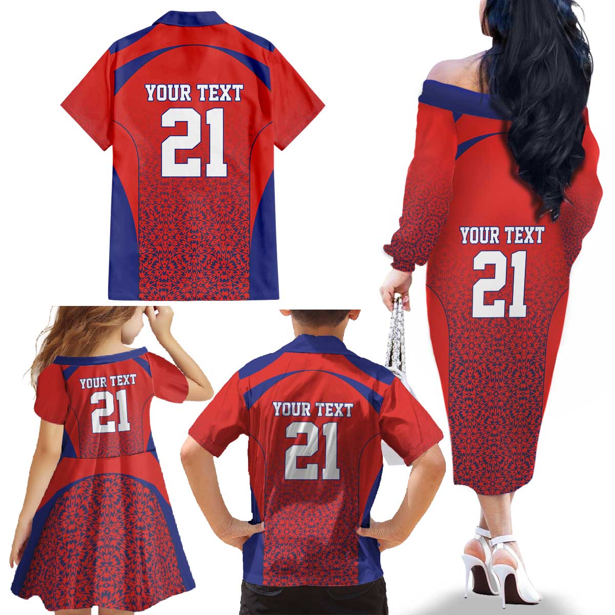 Costa Rica Football Custom Family Matching Off The Shoulder Long Sleeve Dress and Hawaiian Shirt Los Ticos Go Champions