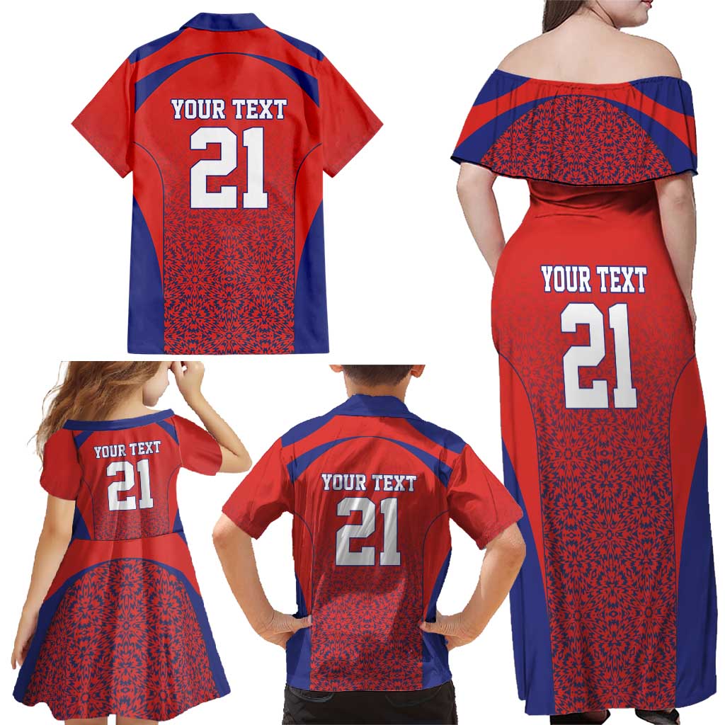 Costa Rica Football Custom Family Matching Off Shoulder Maxi Dress and Hawaiian Shirt Los Ticos Go Champions