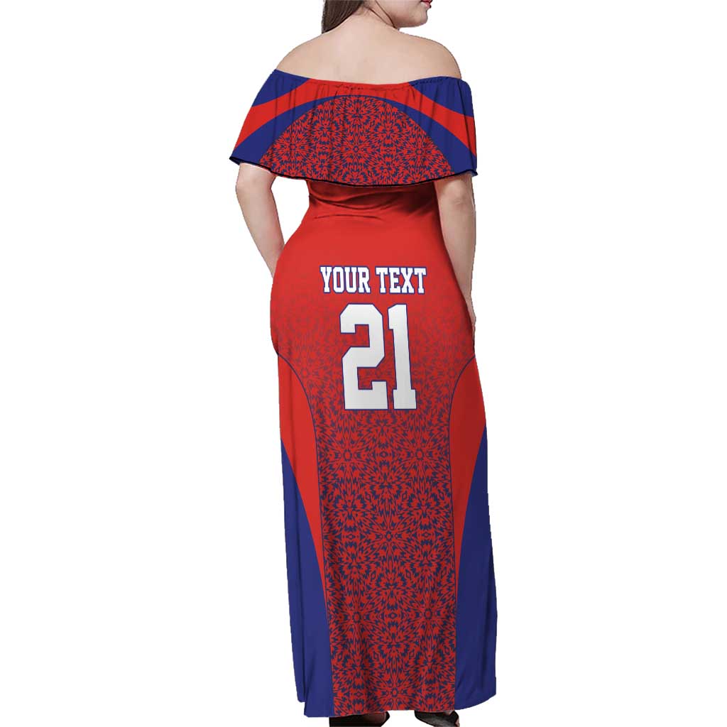 Costa Rica Football Custom Family Matching Off Shoulder Maxi Dress and Hawaiian Shirt Los Ticos Go Champions