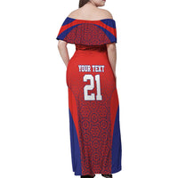 Costa Rica Football Custom Family Matching Off Shoulder Maxi Dress and Hawaiian Shirt Los Ticos Go Champions