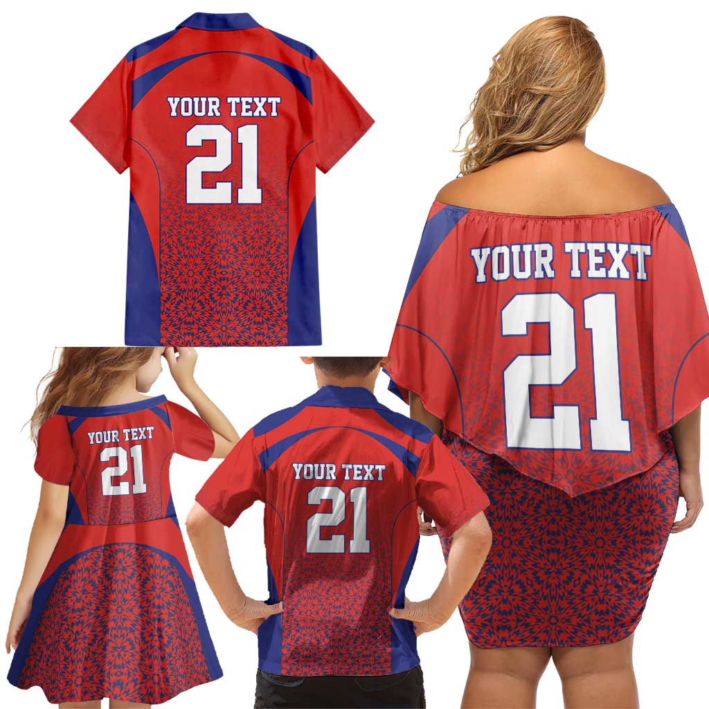 Costa Rica Football Custom Family Matching Off Shoulder Short Dress and Hawaiian Shirt Los Ticos Go Champions