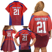 Costa Rica Football Custom Family Matching Off Shoulder Short Dress and Hawaiian Shirt Los Ticos Go Champions