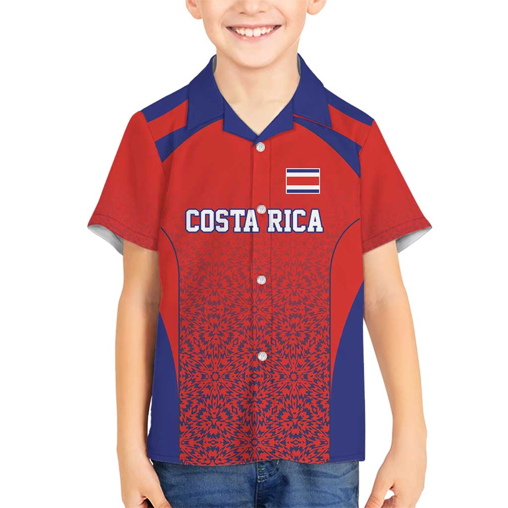 Costa Rica Football Custom Family Matching Off Shoulder Short Dress and Hawaiian Shirt Los Ticos Go Champions