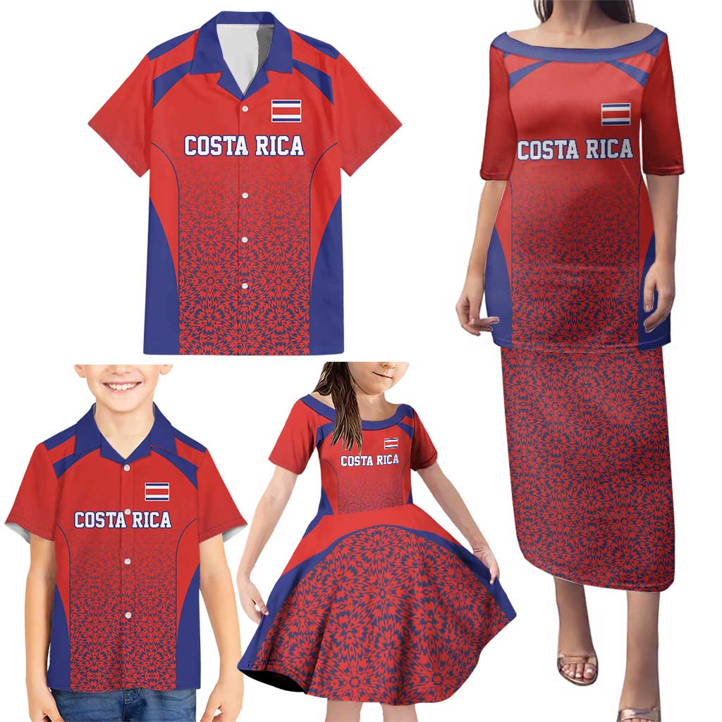 Costa Rica Football Custom Family Matching Puletasi and Hawaiian Shirt Los Ticos Go Champions
