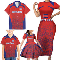 Costa Rica Football Custom Family Matching Short Sleeve Bodycon Dress and Hawaiian Shirt Los Ticos Go Champions