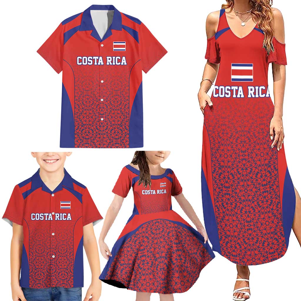 Costa Rica Football Custom Family Matching Summer Maxi Dress and Hawaiian Shirt Los Ticos Go Champions