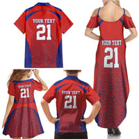 Costa Rica Football Custom Family Matching Summer Maxi Dress and Hawaiian Shirt Los Ticos Go Champions