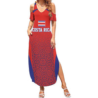 Costa Rica Football Custom Family Matching Summer Maxi Dress and Hawaiian Shirt Los Ticos Go Champions