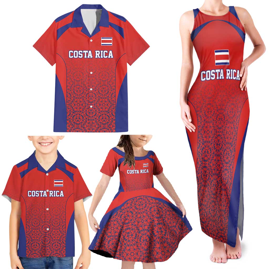 Costa Rica Football Custom Family Matching Tank Maxi Dress and Hawaiian Shirt Los Ticos Go Champions