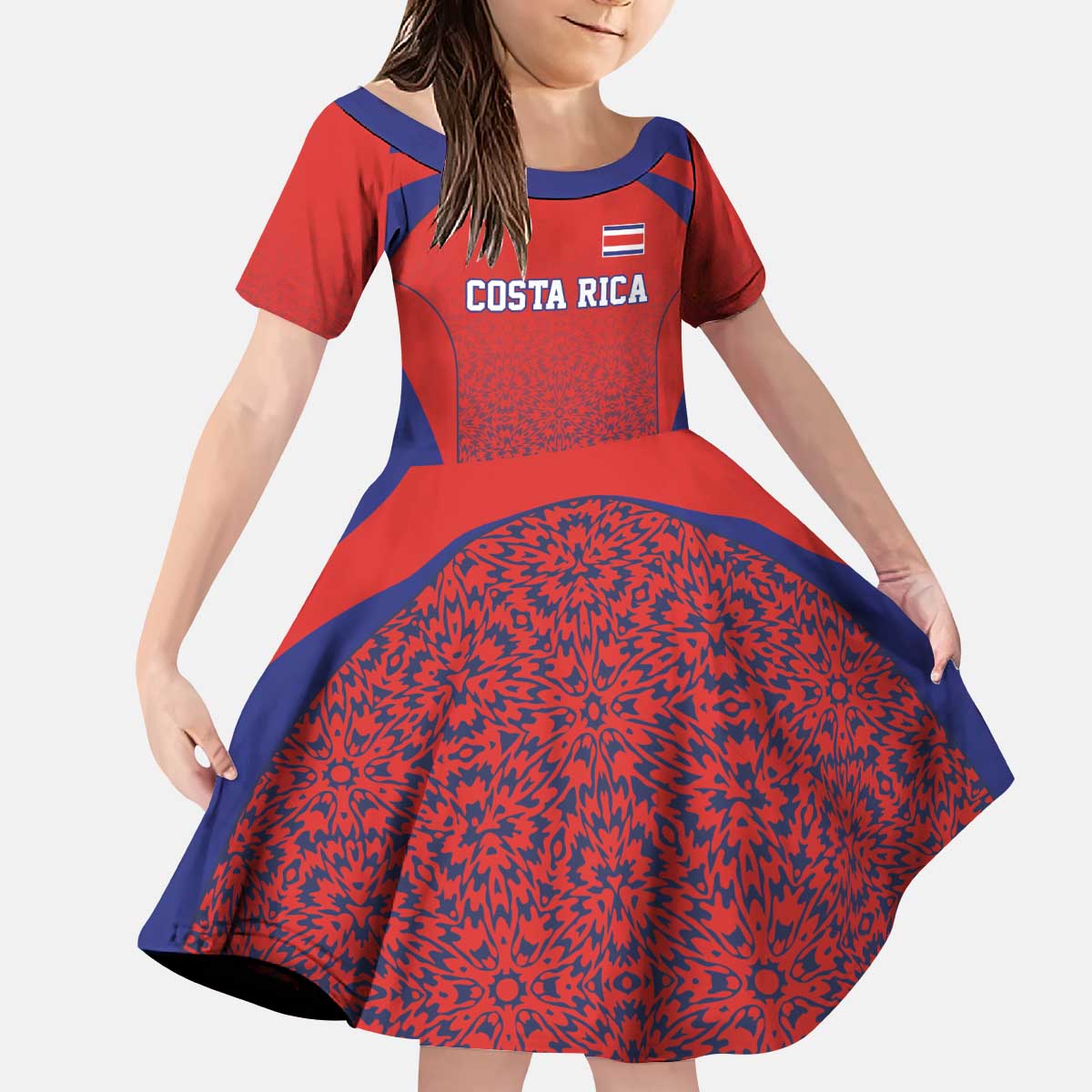 Costa Rica Football Custom Kid Short Sleeve Dress Los Ticos Go Champions