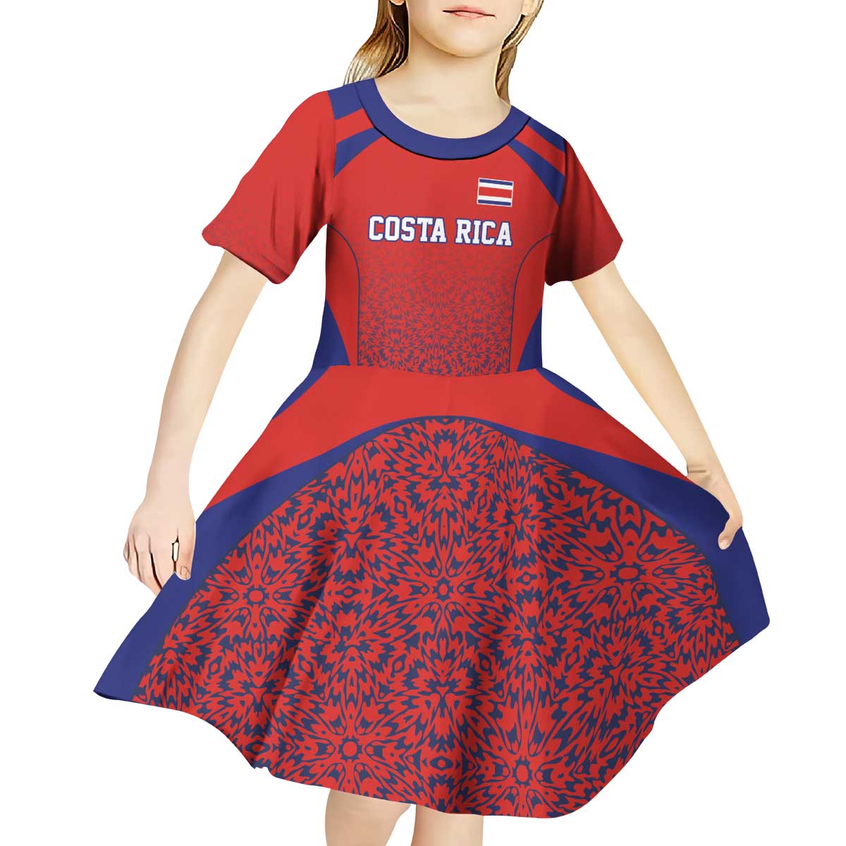 Costa Rica Football Custom Kid Short Sleeve Dress Los Ticos Go Champions