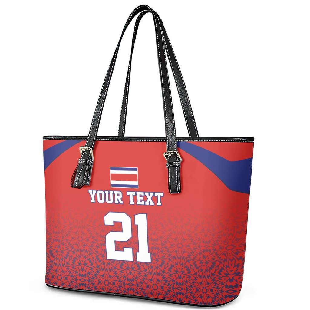 Costa Rica Football Custom Leather Tote Bag Los Ticos Go Champions