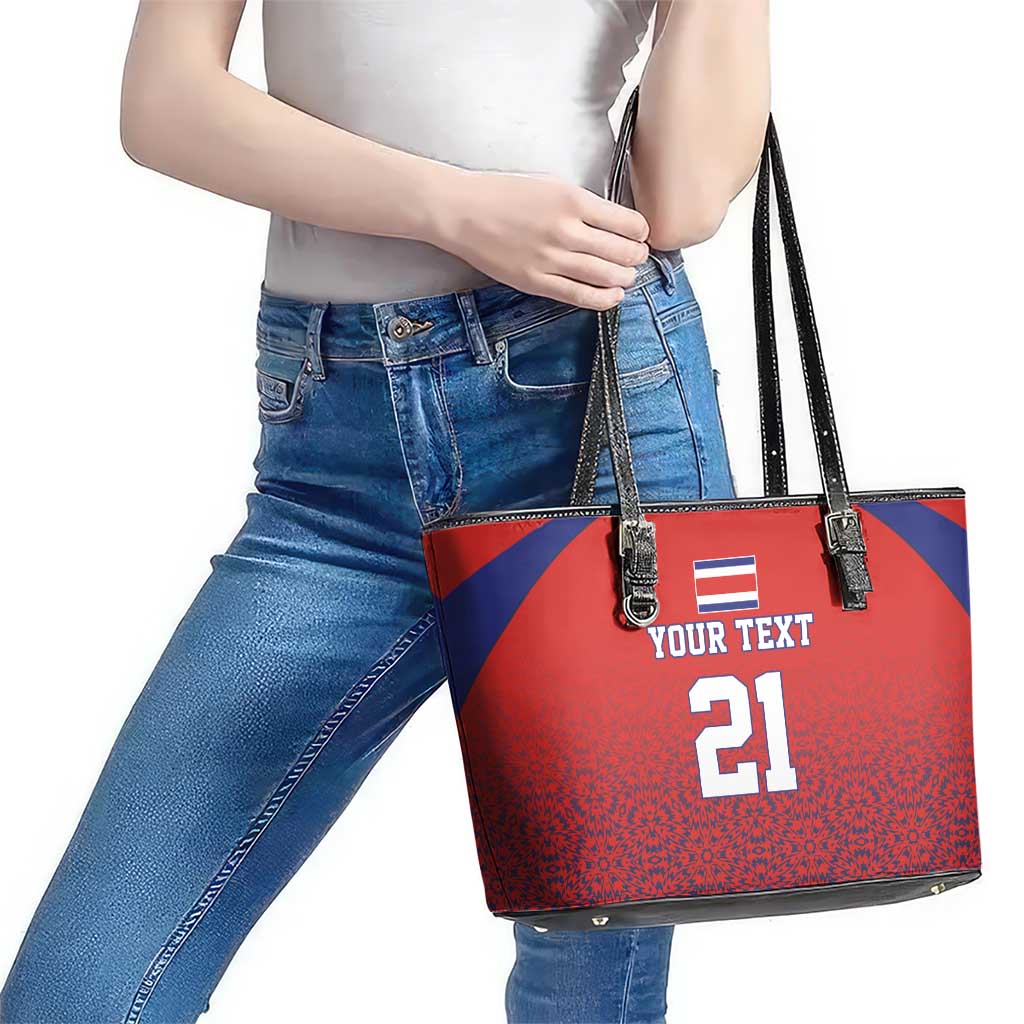Costa Rica Football Custom Leather Tote Bag Los Ticos Go Champions