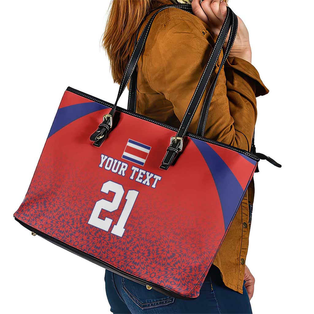 Costa Rica Football Custom Leather Tote Bag Los Ticos Go Champions