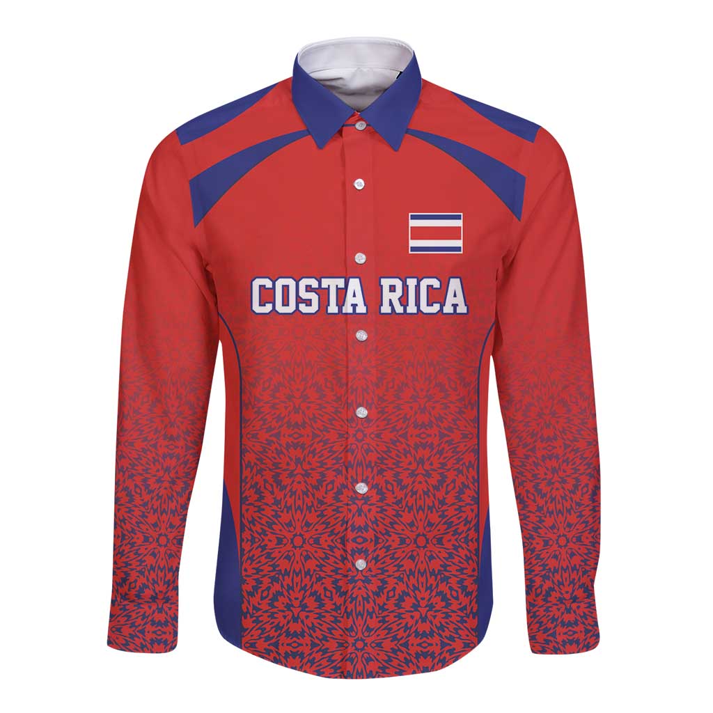 Costa Rica Football Custom Long Sleeve Button Shirt Los Ticos Go Champions