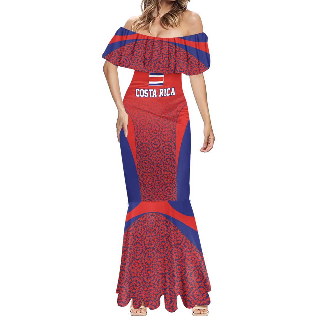 Costa Rica Football Custom Mermaid Dress Los Ticos Go Champions