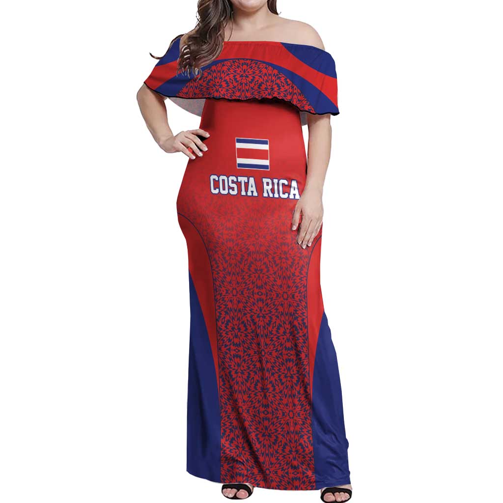 Costa Rica Football Custom Off Shoulder Maxi Dress Los Ticos Go Champions