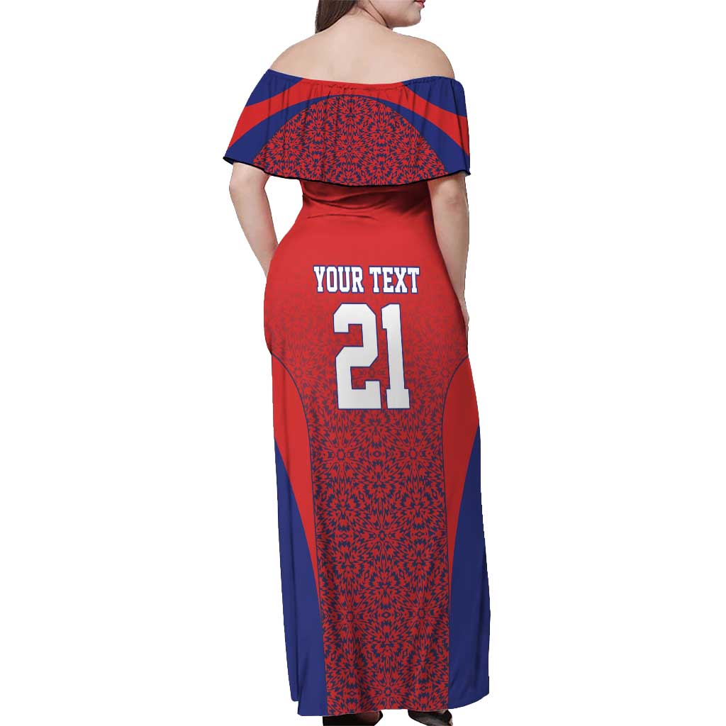 Costa Rica Football Custom Off Shoulder Maxi Dress Los Ticos Go Champions