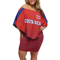 Costa Rica Football Custom Off Shoulder Short Dress Los Ticos Go Champions