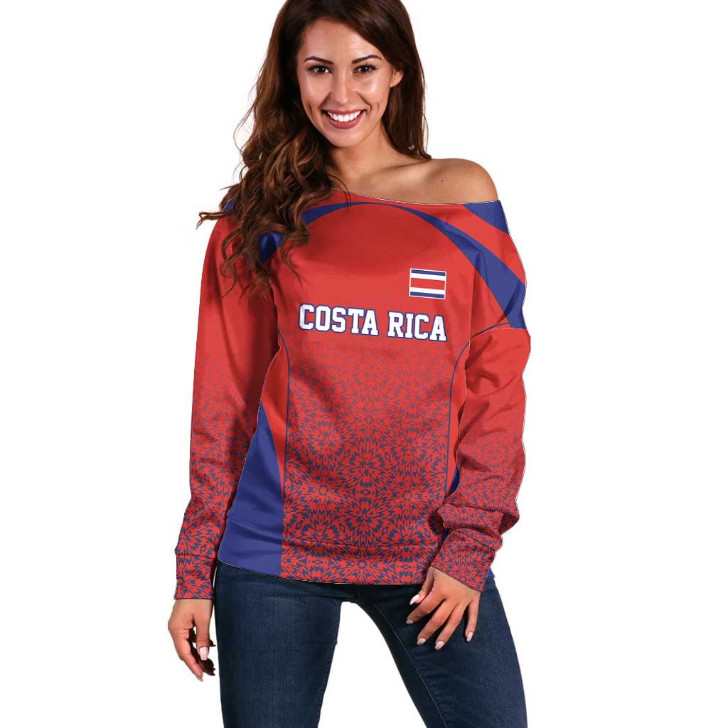 Costa Rica Football Custom Off Shoulder Sweater Los Ticos Go Champions