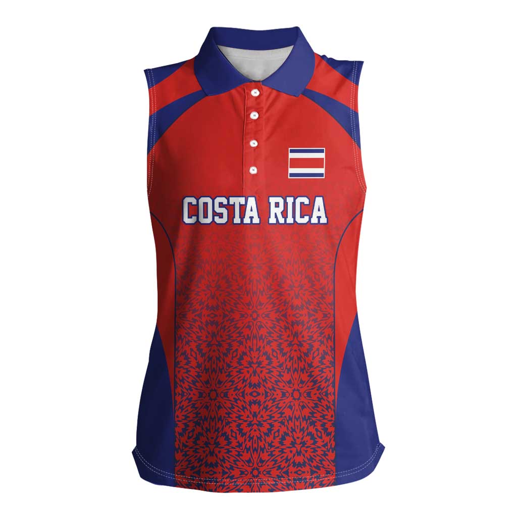 Costa Rica Football Custom Women Sleeveless Polo Shirt Los Ticos Go Champions