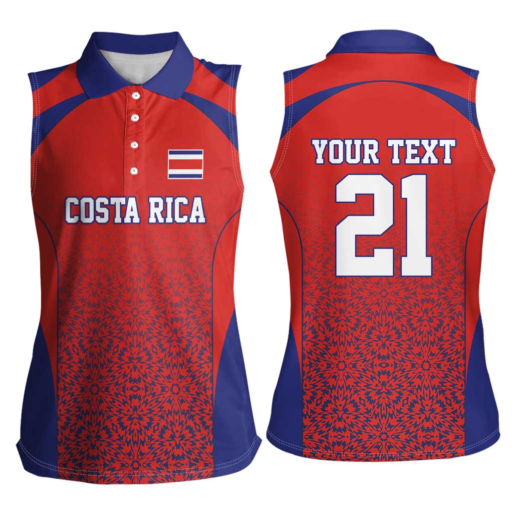 Costa Rica Football Custom Women Sleeveless Polo Shirt Los Ticos Go Champions