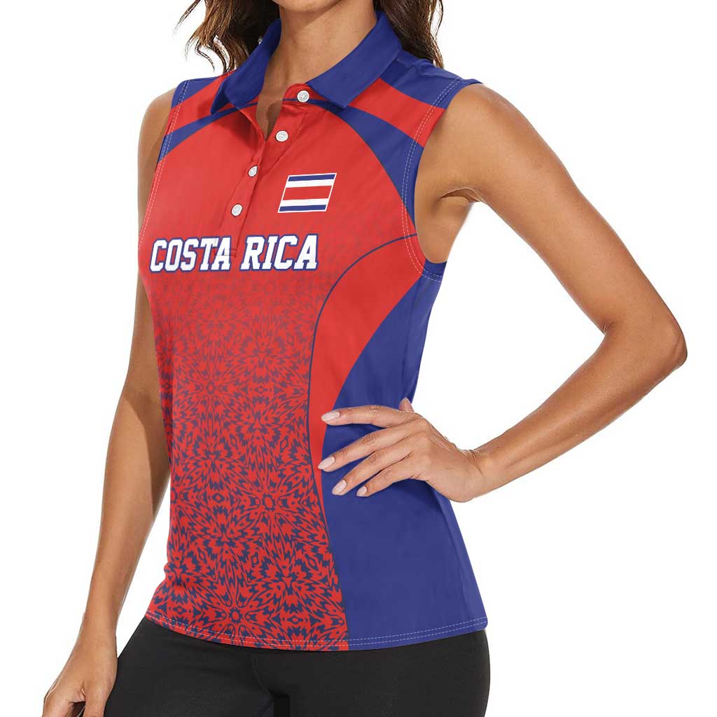 Costa Rica Football Custom Women Sleeveless Polo Shirt Los Ticos Go Champions